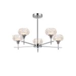 Aria 54cm Fixed Pendant, 5 Light G9, IP44, Polished Chrome/Clear Glass