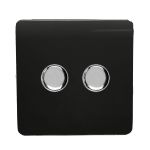 Trendi, Artistic Modern 2 Gang 2 Way LED Dimmer Switch 5-150W LED / 120W Tungsten Per Dimmer, Gloss Black Finish, (35mm Back Box Required) 5yrs Wrnty