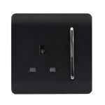 Trendi, Artistic Modern 1 Gang 13Amp Switched Socket Matt Black Finish, BRITISH MADE, (25mm Back Box Required), 5yrs Warranty