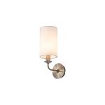 Banyan 1 Light Switched Wall Lamp, E14 Antique Brass With 12cm Faux Silk Shade, White