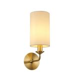 Banyan 1 Light Switched Wall Lamp, E14 Antique Brass With 12cm Faux Silk Shade, Ivory Pearl/White Laminate