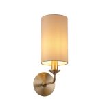 Banyan 1 Light Switched Wall Lamp, E14 Satin Nickel With 12cm Dual Faux Silk Shade, Nude Beige/Moonlight