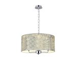 Banyan 3 Light Multi Arm Pendant, 1.5m Chain, E14 Polished Chrome With 50cm x 20cm Silver Leaf With White Lining Shade