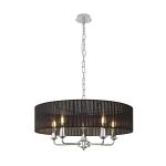 Banyan 5 Light Multi Arm Pendant With 60cm x 15cm Organza Shade Polished Chrome/Black