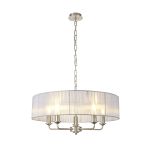 Banyan 5 Light Multi Arm Pendant With 60cm x 15cm Organza Shade Satin Nickel/Grey