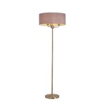 Banyan 3 Light Switched Floor Lamp With 50cm x 20cm Dual Faux Silk Shade, Taupe/Halo Gold Antique Brass