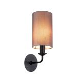 Banyan 1 Light Switched Wall Lamp With 12cm x 20cm Faux Silk Fabric Shade Matt Black/Grey