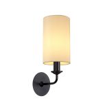 Banyan 1 Light Switched Wall Lamp With 12cm x 20cm Faux Silk Fabric Shade Matt Black/Ivory Pearl