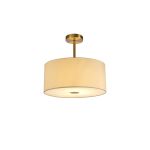 Baymont Antique Brass 1 Light E27 Semi Flush With 40cm x 18cm Faux Silk Shade, Ivory Pearl/White Laminate With Frosted/AB Acrylic Diffuser