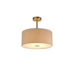 Baymont Antique Brass 1 Light E27 Semi Flush With 40cm x 18cm Dual Faux Silk Shade, Nude Beige/Moonlight With Frosted/AB Acrylic Diffuser