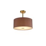 Baymont Antique Brass 1 Light E27 Semi Flush With 40cm x 18cm Dual Faux Silk Shade, Taupe/Halo Gold With Frosted/AB Acrylic Diffuser
