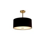 Baymont Antique Brass 1 Light E27 Semi Flush With 40cm x 18cm Dual Faux Silk Shade, Black/Green Olive With Frosted/AB Acrylic Diffuser