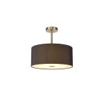 Baymont Antique Brass 1 Light E27 Semi Flush With 40cm x 18cm Faux Silk Shade, Black/White Laminate With Frosted/AB Acrylic Diffuser