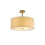 Baymont Antique Brass 1 Light E27 Semi Flush With 50cm x 20cm Faux Silk Shade, Ivory Pearl/White Laminate With Frosted/AB Acrylic Diffuser