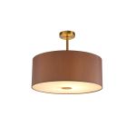 Baymont Antique Brass 1 Light E27 Semi Flush With 50cm x 20cm Dual Faux Silk Shade, Taupe/Halo Gold With Frosted/AB Acrylic Diffuser