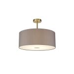 Baymont Antique Brass 1 Light E27 Semi Flush With 50cm x 20cm Faux Silk Shade, Grey/White Laminate With Frosted/AB Acrylic Diffuser