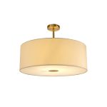 Baymont Antique Brass 1 Light E27 Semi Flush With 60cm x 22cm Faux Silk Shade, Ivory Pearl/White Laminate With Frosted/AB Acrylic Diffuser