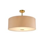 Baymont Antique Brass 1 Light E27 Semi Flush With 60cm x 22cm Dual Faux Silk Shade, Nude Beige/Moonlight With Frosted/AB Acrylic Diffuser
