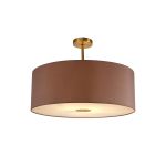 Baymont Antique Brass 1 Light E27 Semi Flush With 60cm x 22cm Dual Faux Silk Shade, Taupe/Halo Gold With Frosted/AB Acrylic Diffuser