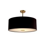 Baymont Antique Brass 1 Light E27 Semi Flush With 60cm x 22cm Dual Faux Silk Shade, Black/Green Olive With Frosted/AB Acrylic Diffuser