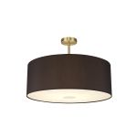 Baymont Antique Brass 1 Light E27 Semi Flush With 60cm x 22cm Faux Silk Shade, Black/White Laminate With Frosted/AB Acrylic Diffuser