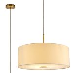 Baymont Antique Brass 1 Light E27  Single Pendant With 60cm x 22cm Faux Silk Shade, Ivory Pearl/White Laminate With Frosted/AB Acrylic Diffuser