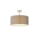 Baymont Satin Nickel 1 Light E27 Semi Flush With 50cm x 20cm Faux Silk Shade, Grey/White Laminate With Frosted/SN Acrylic Diffuser