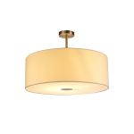 Baymont Satin Nickel 1 Light E27 Semi Flush With 60cm x 22cm Faux Silk Shade, Ivory Pearl/White Laminate With Frosted/SN Acrylic Diffuser