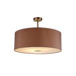 Baymont Satin Nickel 1 Light E27 Semi Flush With 60cm x 22cm Dual Faux Silk Shade, Taupe/Halo Gold With Frosted/SN Acrylic Diffuser