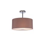 Baymont Polished Chrome 3 Light E27 Semi Flush With 40cm x 18cm Dual Faux Silk Shade, Taupe/Halo Gold & Frosted/PC Acrylic Diffuser