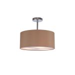 Baymont Polished Chrome 3 Light E27 Semi Flush With 40cm x 18cm Dual Faux Silk Shade, Antique Gold/Ruby & Frosted/PC Acrylic Diffuser
