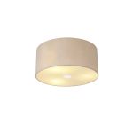 Baymont Polished Chrome 3 Light E27 Flush Ceiling With 40cm x 18cm Dual Faux Silk Shade Nude Beige/Moonlight & Frosted/PC Diffuser