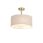 Baymont Antique Brass 3 Light E27 Semi Flush With 40cm x 18cm Dual Faux Silk Shade, Nude Beige/Moonlight & Frosted/AB Acrylic Diffuser