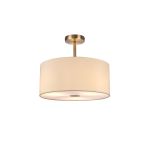 Baymont Antique Brass 3 Light E27 Semi Flush With 40cm x 18cm Faux Silk Shade, Ivory Pearl/White Laminate & Frosted/AB Acrylic Diffuser