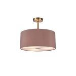 Baymont Antique Brass 3 Light E27 Semi Flush With 40cm x 18cm Dual Faux Silk Shade, Taupe/Halo Gold & Frosted/AB Acrylic Diffuser