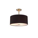 Baymont Antique Brass 3 Light E27 Semi Flush With 40cm x 18cm Dual Faux Silk Shade, Black/Green Olive & Frosted/AB Acrylic Diffuser