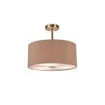 Baymont Antique Brass 3 Light E27 Semi Flush With 40cm Dual Faux Silk Shade, Antique Gold/Ruby & Frosted/AB Acrylic Diffuser