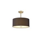 Baymont Antique Brass 3 Light E27 Semi Flush With 40cm x 18cm Faux Silk Shade, Black/White Laminate & Frosted/AB Acrylic Diffuser