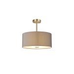 Baymont Antique Brass 3 Light E27 Semi Flush With 40cm x 18cm Faux Silk Shade, Grey/White Laminate & Frosted/AB Acrylic Diffuser