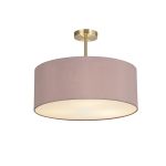 Baymont Antique Brass 3 Light E27 Semi Flush With 50cm x 20cm Dual Faux Silk Shade, Taupe/Halo Gold & Frosted/AB Acrylic Diffuser