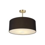 Baymont Antique Brass 3 Light E27 Semi Flush With 50cm x 20cm Dual Faux Silk Shade, Black/Green Olive & Frosted/AB Acrylic Diffuser