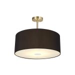 Baymont Antique Brass 3 Light E27 Semi Flush With 50cm x 20cm Faux Silk Shade, Black/White Laminate & Frosted/AB Acrylic Diffuser