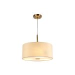 Baymont Antique Brass  3 Light E27 Single Pendant With 40cm x 18cm Faux Silk Shade, Ivory Pearl/White Laminate & Frosted/AB Acrylic Diffuser