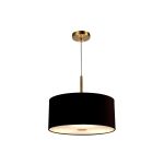 Baymont Antique Brass  3 Light E27 Single Pendant With 40cm x 18cm Dual Faux Silk Shade, Black/Green Olive & Frosted/AB Acrylic Diffuser