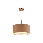 Baymont Antique Brass  3 Light E27 Single Pendant With 40cm x 18cm Dual Faux Silk Shade, Antique Gold/Ruby & 40cm x 18cm Frosted/AB Acrylic Diffuser