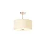 Baymont Satin Nickel 3 Light E27 Semi Flush With 40cm x 18cm Faux Silk Shade, Ivory Pearl/White Laminate & Frosted/PC Acrylic Diffuser