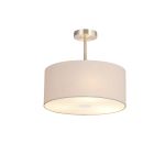Baymont Satin Nickel 3 Light E27 Semi Flush With 40cm x 18cm Dual Faux Silk Shade, Nude Beige/Moonlight & Frosted/PC Acrylic Diffuser