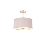 Baymont Satin Nickel 3 Light E27 Semi Flush With 40cm x 18cm x 18cm Dual Faux Silk Shade, Taupe/Halo Gold & Frosted/PC Acrylic Diffuser