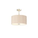 Baymont Satin Nickel 3 Light E27 Semi Flush With 40cm x 18cm Dual Faux Silk Shade, Antique Gold/Ruby & Frosted/PC Acrylic Diffuser