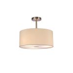 Baymont Satin Nickel 3 Light E27 Semi Flush With 40cm x 18cm Faux Silk Shade, Ivory Pearl/White Laminate & Frosted/SN Acrylic Diffuser